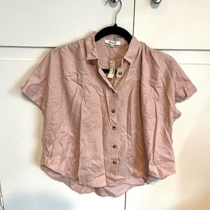 Madewell cropped pink boxy short sleeve button down